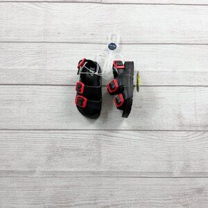 First Steps Toddler Sandals Black Fisherman Sandals Red Buckles NWT 4